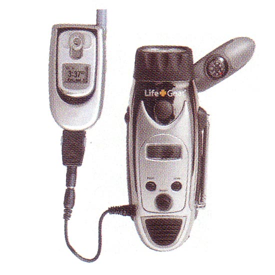 This device from Life+Gear includes a cell phone charger, flashlight, emergency FM radio, strobe light, and siren.